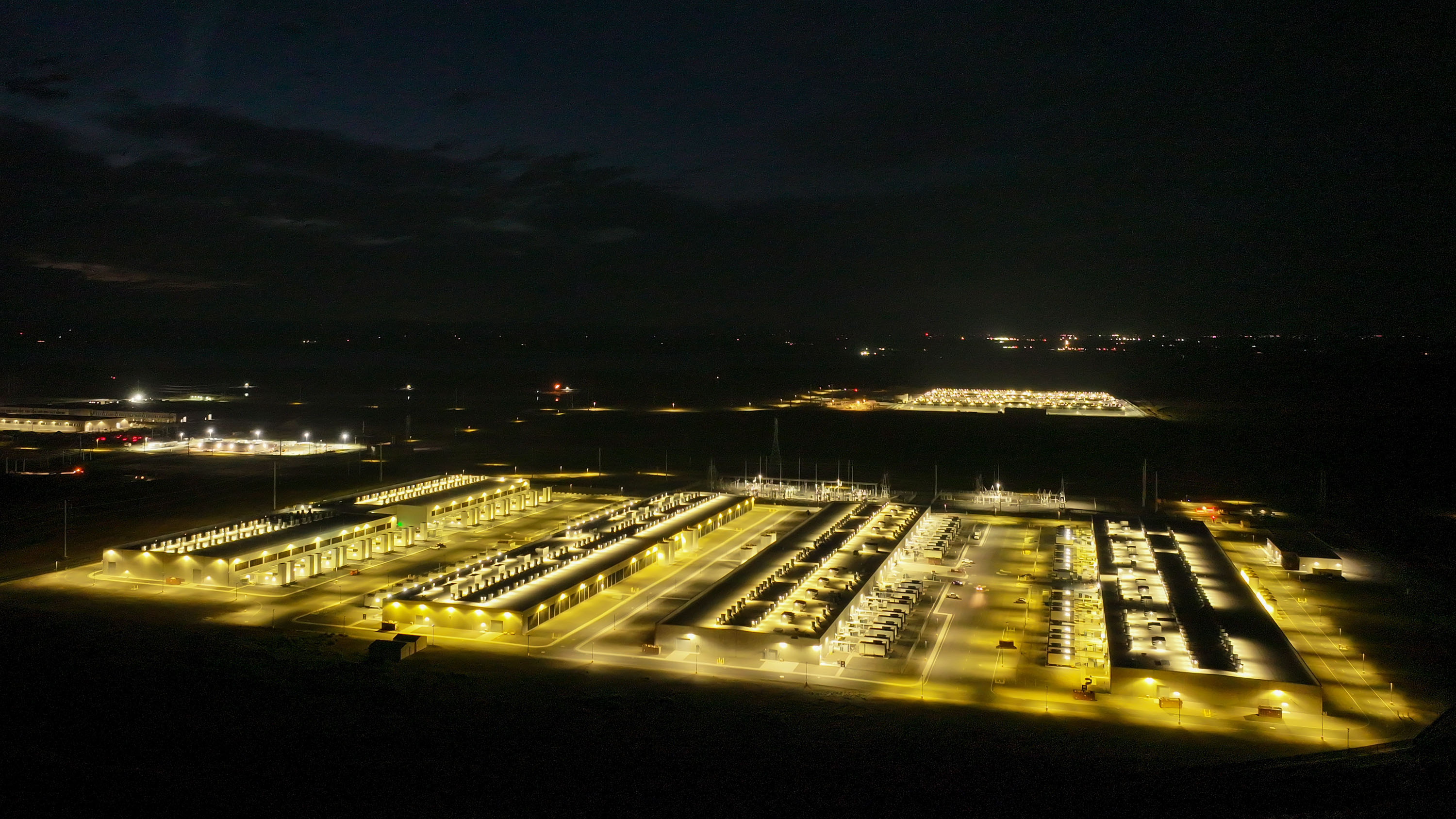 a data center light up at night