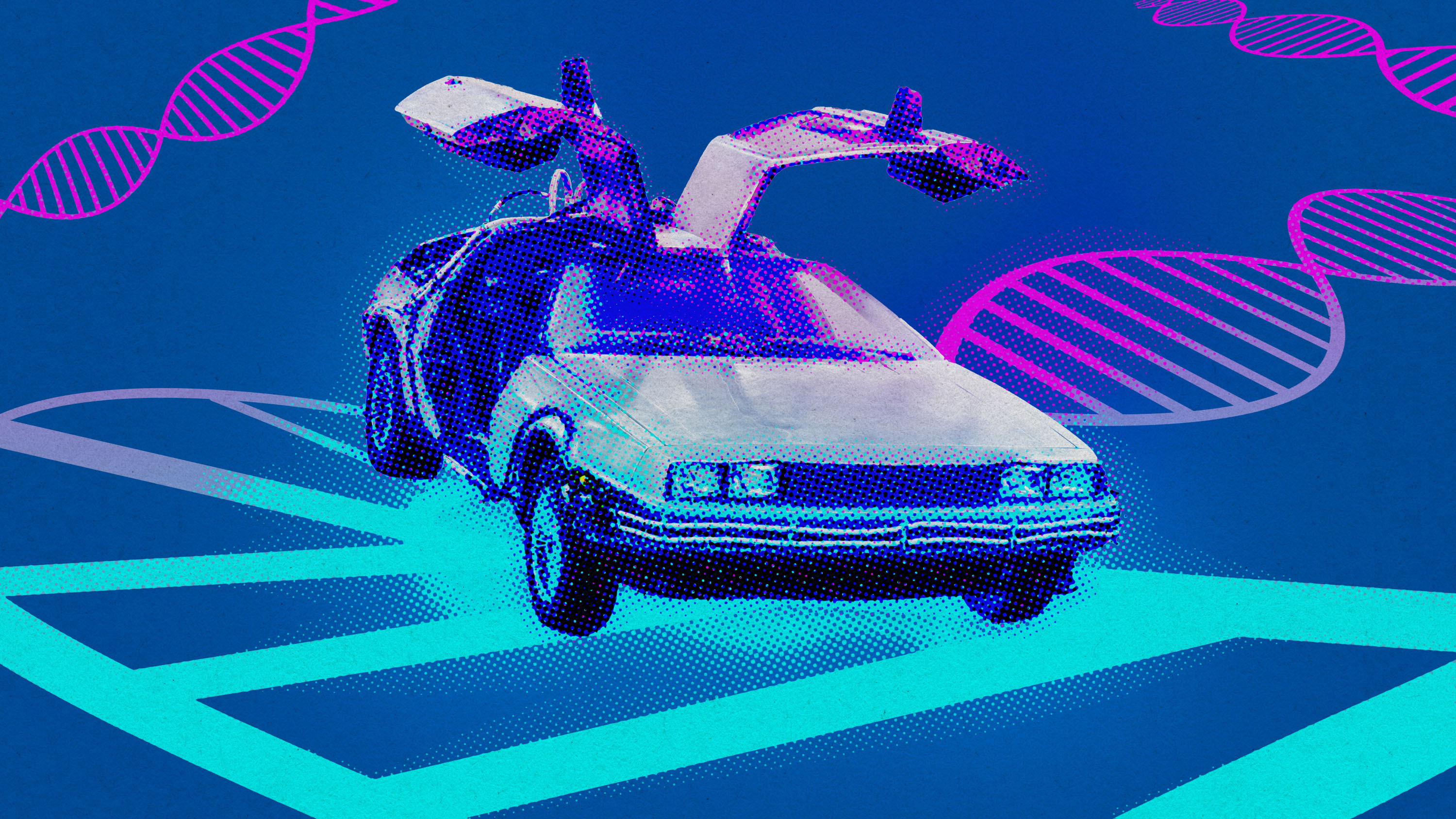Back to the Future's Delorean on a road of dna