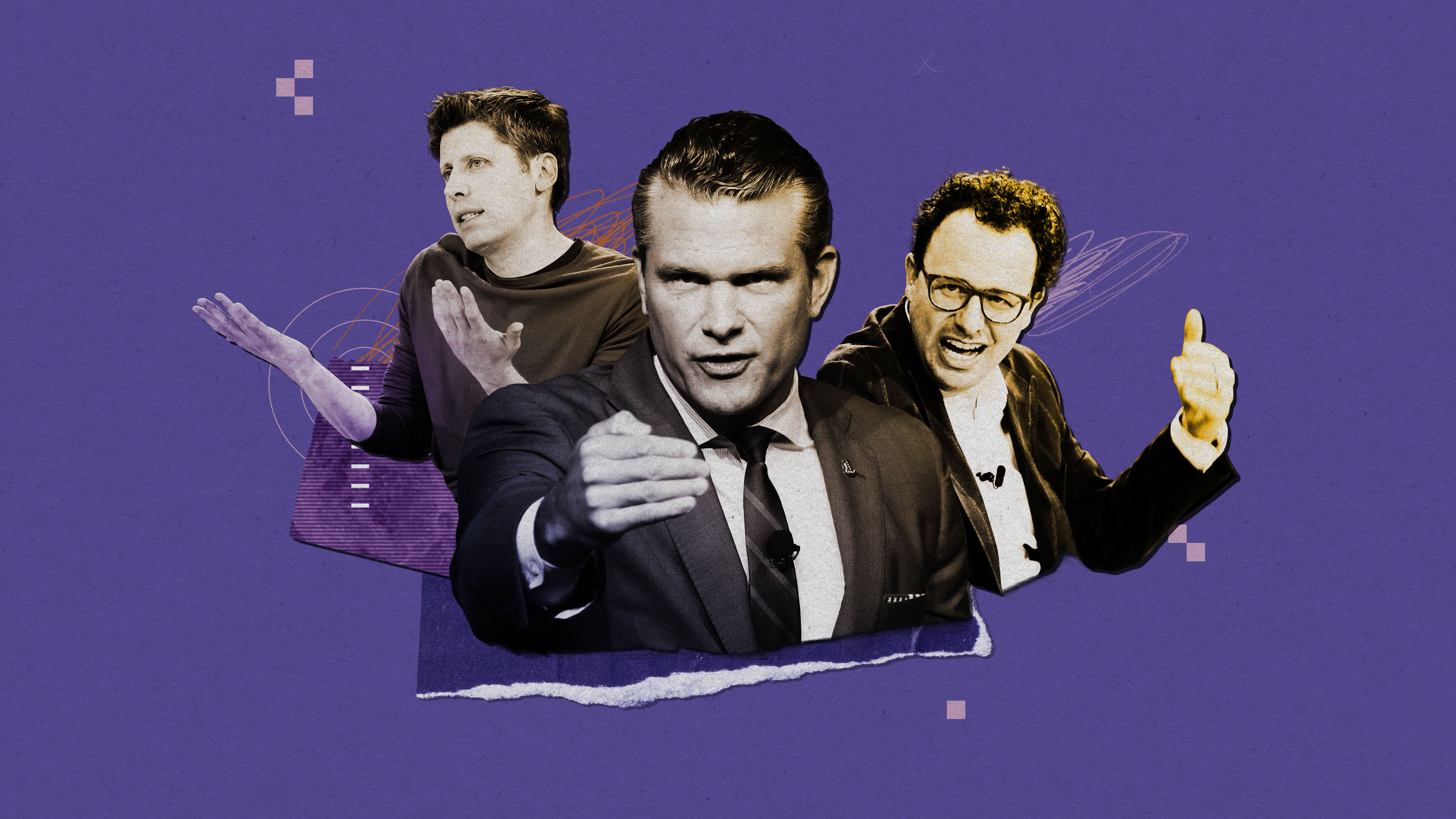collage elements with Pete Hegseth, Daren Amodei and Sam Altman